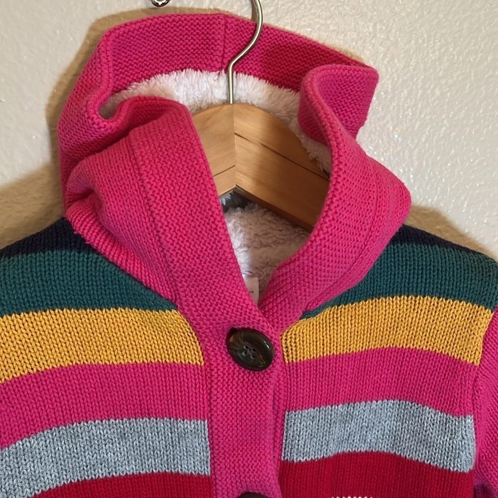 Hanna Andersson Pink Striped Fleece Lined Knit Button Sweater